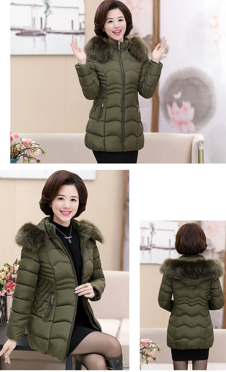 Middle Aged Women's Winter Jacket Long Parka Hooded Fur Collar Elegant Old Ladies Winter Coat Long Plus Size 4XL 2018 New CH646 (4)