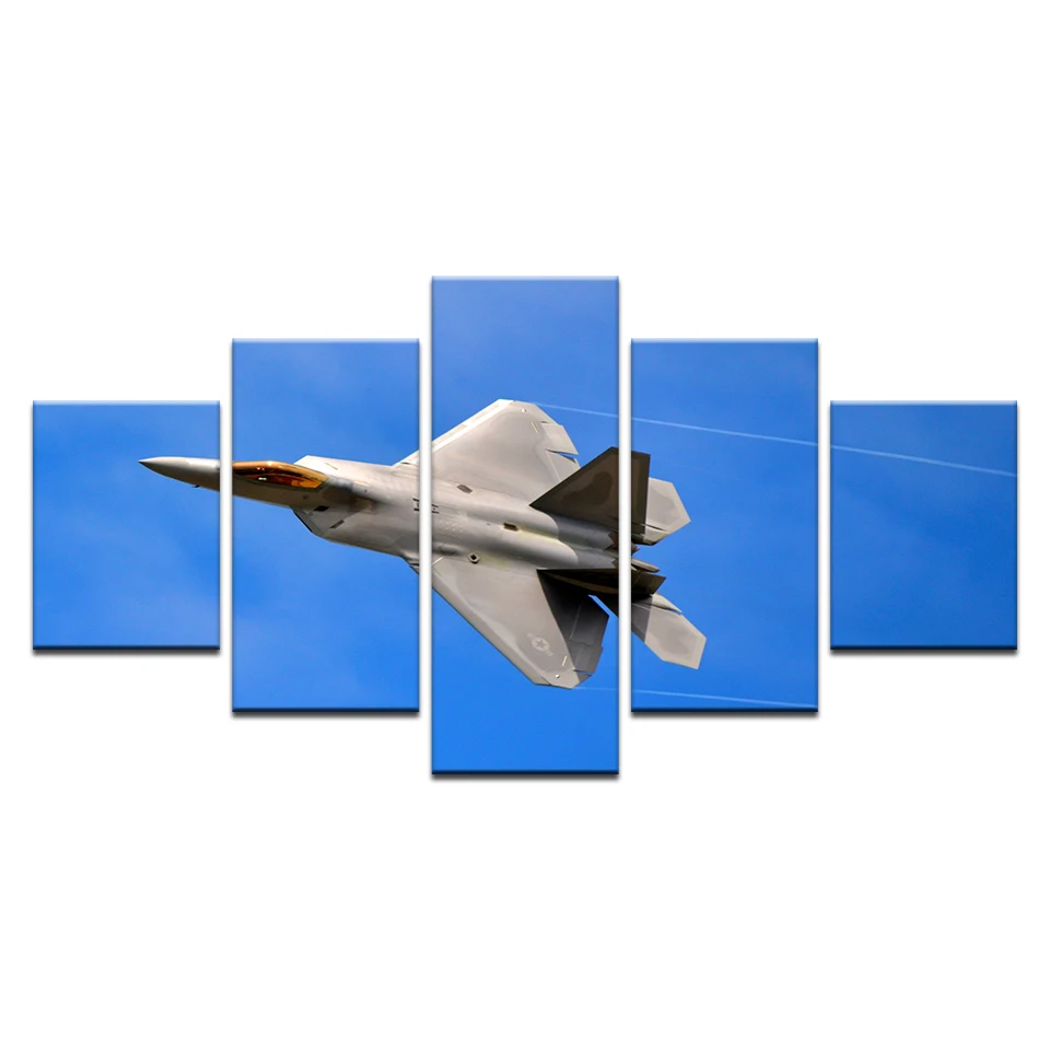 Wall Art Pictures Room Home Decor Posters Frame 5 Pieces HD Printed F-22 Aircraft Plane Canvas Painting UAV Oil Painted | Дом и сад