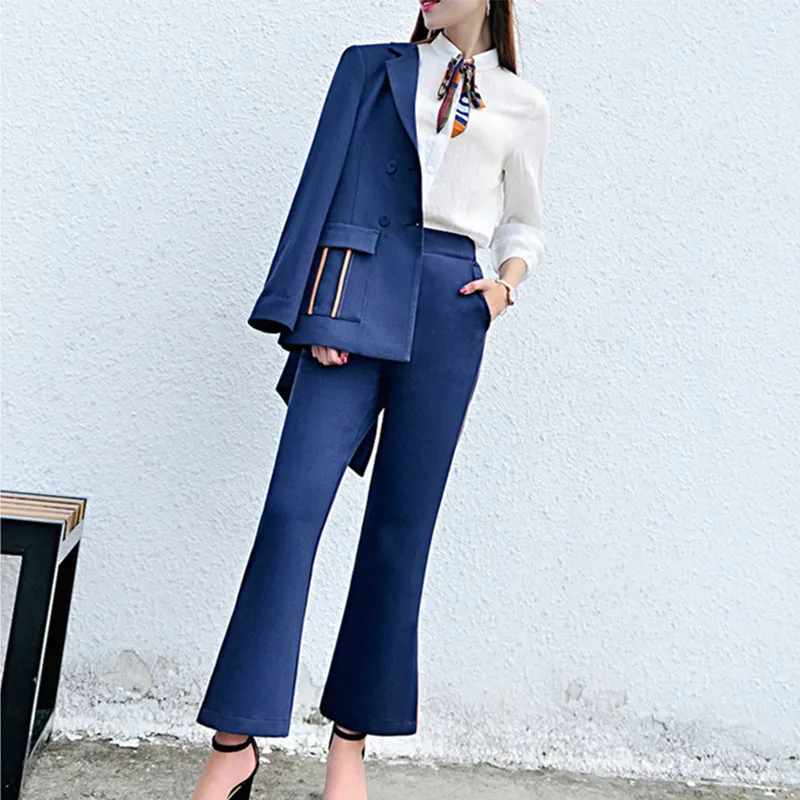 2018 элегантный Для женщин брючный костюм рабочая одежда формальный длинными рукавами Блейзер и брюки офисная suitpants j17qt2021