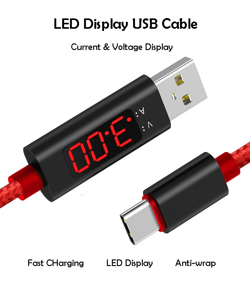 3A(Max) Voltage and Current Display Nylon Braided Micro USBType-C8 pin Fast Charing Cable For iPhone SAMSUNG HUAWEI HTC XIAOMI (5)