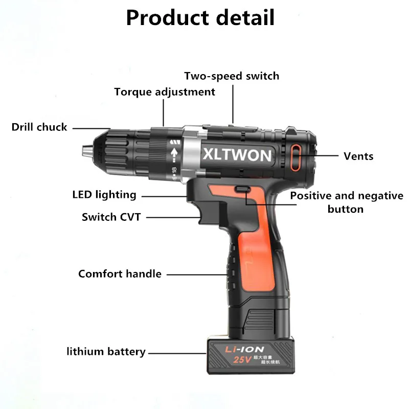 XLTOWN 12/16. 8/21/25 v электрическая отвертка бытовая электрическая дрель аккумуляторная многофункциональный электродрель с зарядным устройством