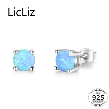 

LicLiz 925 Sterling Silver Round Blue Opal Stud Earrings for Women Small Cute Ear Studs Jewelry White Gold Prong Settings LE0482