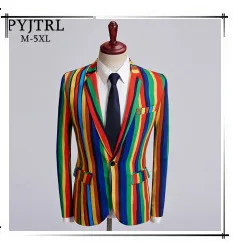 PYJTRL Для мужчин плюс Размеры Классическая шаль с лацканами Slim Fit пиджак Повседневное желтый Блейзер Дизайнерский Костюм Одежда сцены для