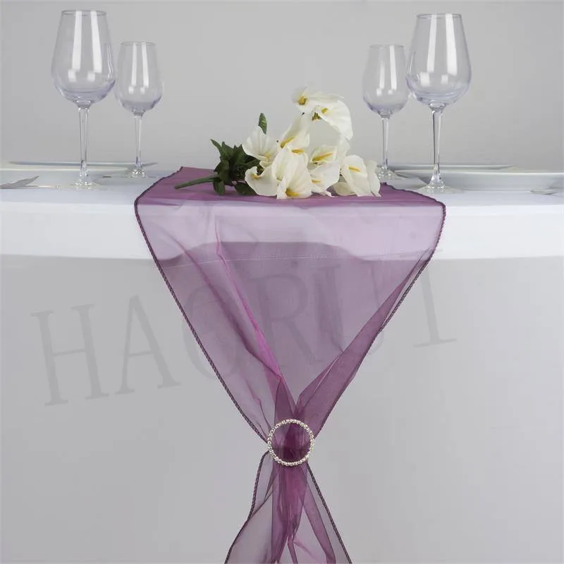 Free Shipping Eggplant 25 pcs 12&quotx108&quot Organza Modern Cotton Table Runners Decoration for Wedding Party Banquet | Дом и сад
