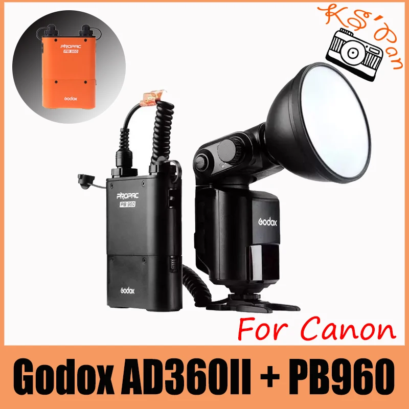 Godox Witstro AD360II-C TTL 360W GN80 Powerful Speedlite Flash Light + PB960 Orange / Black Lithium Battery for Canon EOS Camera