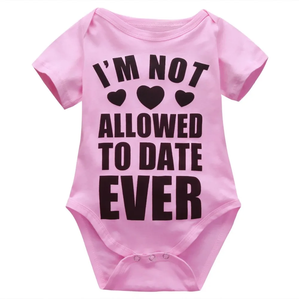 

DERMSPE 2019 New Casual Newborn Baby Boy Girl Short Sleeve Letter Print I'm Not Allowed To Date Ever Romper Baby Clothes