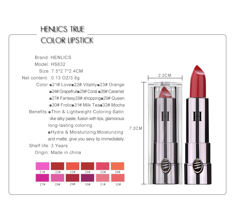 Henlics 12 Colors Retro Moisturizing Rich Creamy Lustre Stain Lipstick (32)