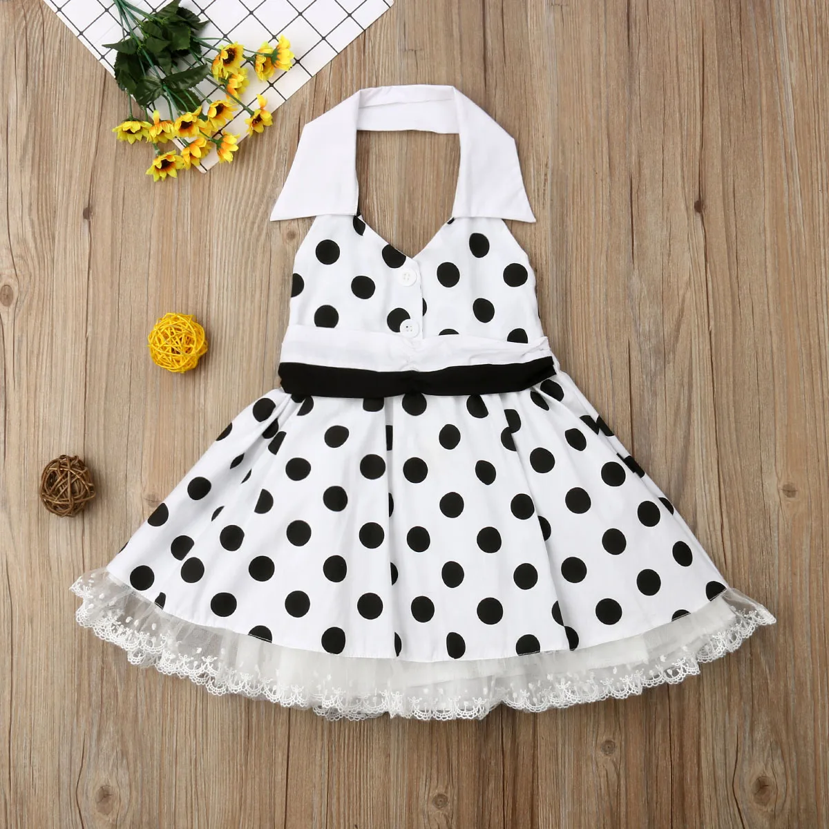 Summer Baby Girls Polka Dot Dress Clothes Halter Ruffle Tutu Princess Dresses US
