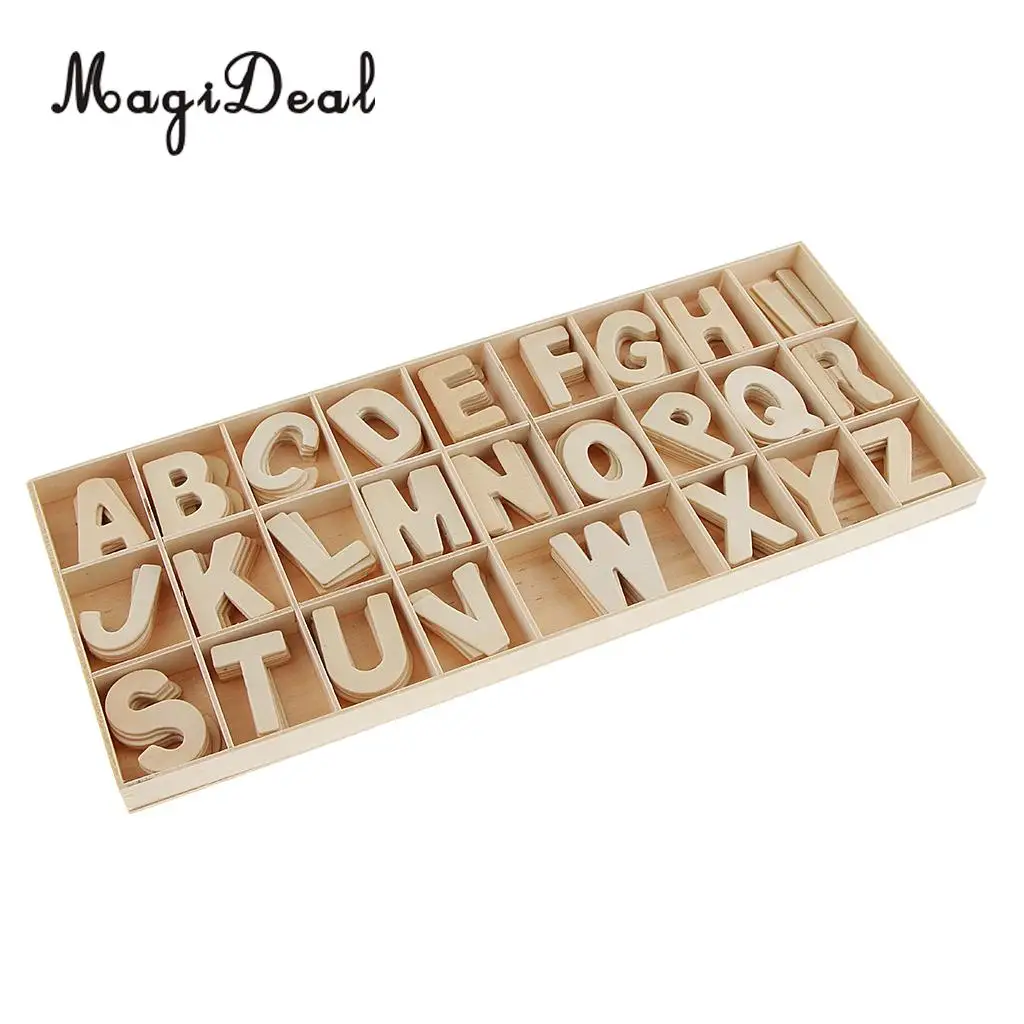 156pcs Set Wooden Letters - Wooden Craft Alphabet with Storage Tray - Unpainted Kids Learning Toy, Scrapbooking Embellishments