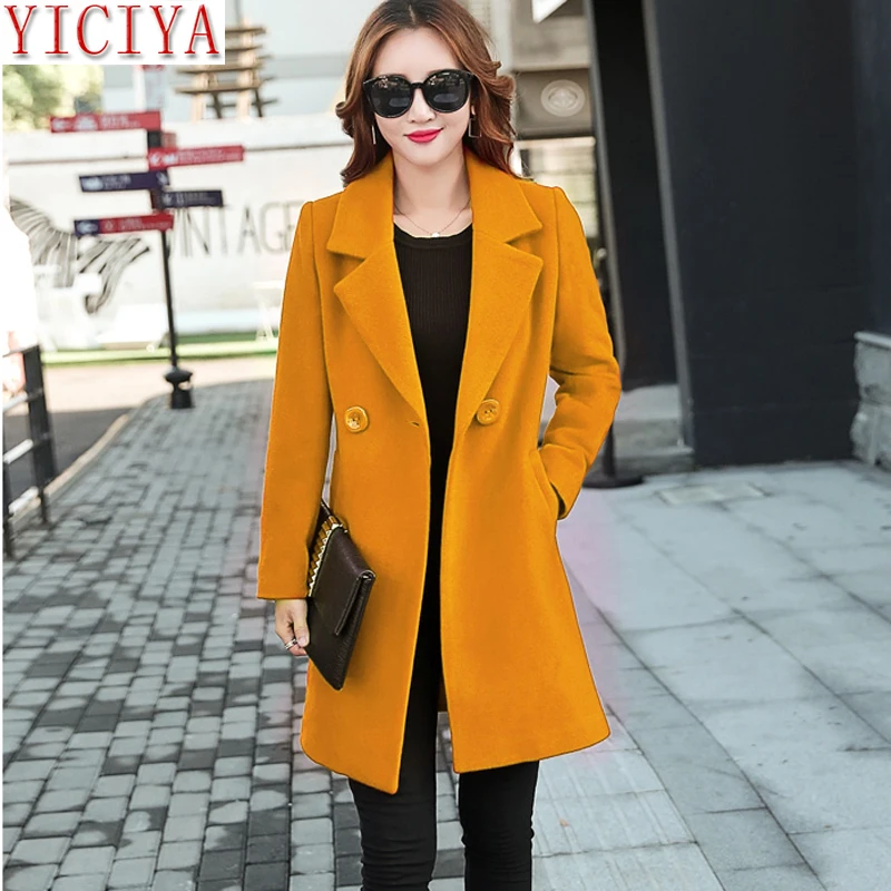 

YICIYA Autumn Winter jacket women yellow overcoat wool coat suits plus size large big long black slim blend clothes outerwear