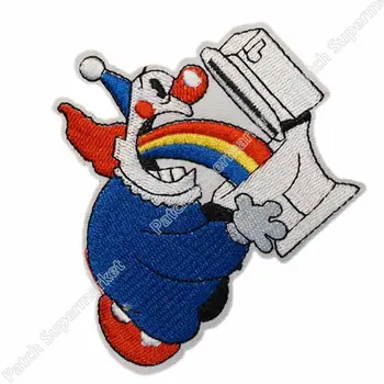 

PUKING CLOWN RAINBOW TOILET SPEW HIPSTER GAY BACKPATCH Rider Embroidered iron on patch Trans flag lgbtq accessories lgbtq pride