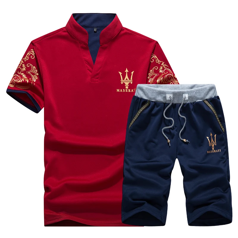 2019 Men T-shirt Shorts Set Men's Plus Size Summer Breathable Tops+Shorts Sportsuits Design Fashion Tracksuit Set Trending Style
