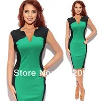 Dropshipping 2013 Summer Fashion Ladies\' Black White Short Sleeve Splicing Slim V-Neck Elegant Bodycon Pencil Party Dress S-XL