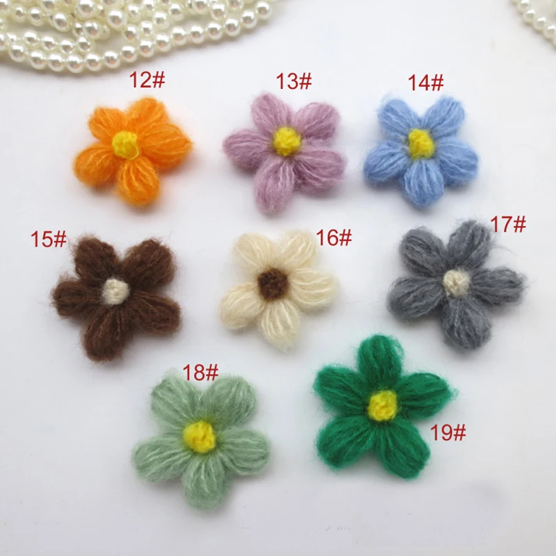 Handmade Woolen Yarn Crochet Flower Applique, DIY Needlework, Sewing Accessories, Cloth Paste 477, 80 PCs/Lot