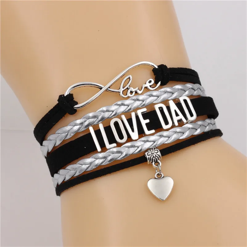 Кожаные браслеты DGW I LOVE DAD Infinity Love heart charm модные антикварные серебряные ручной