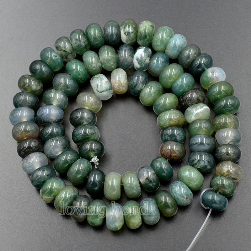 5Strands/Lot 5x8mm Natural Moss Gem Stones Rondelle Spacer Loose Beads 15.5" Diy Jewelry Making