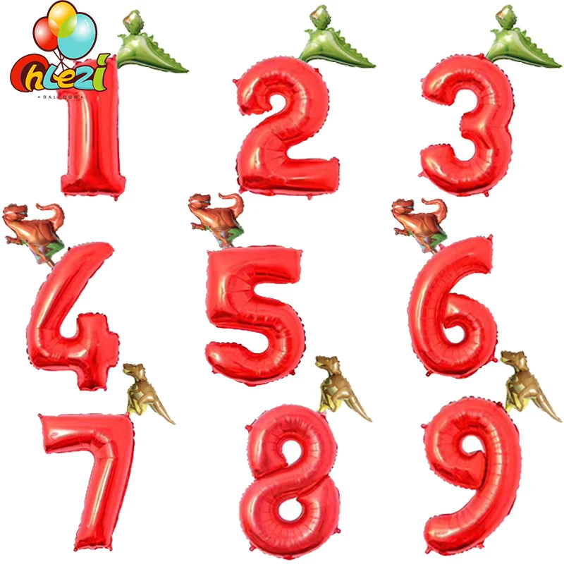 2pcs Dinosaur foil Helium Cartoon figure balloons 1 2 3 Boy' Birthday decoration kids' toys Dinosaur funny gifts Baby shower