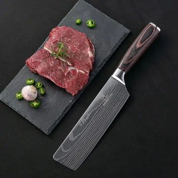 

Kitchen knife Chef Knives Japanese High Carbon Stainless Steel Sanding Laser Pattern Vegetable Santoku Knife free shipping