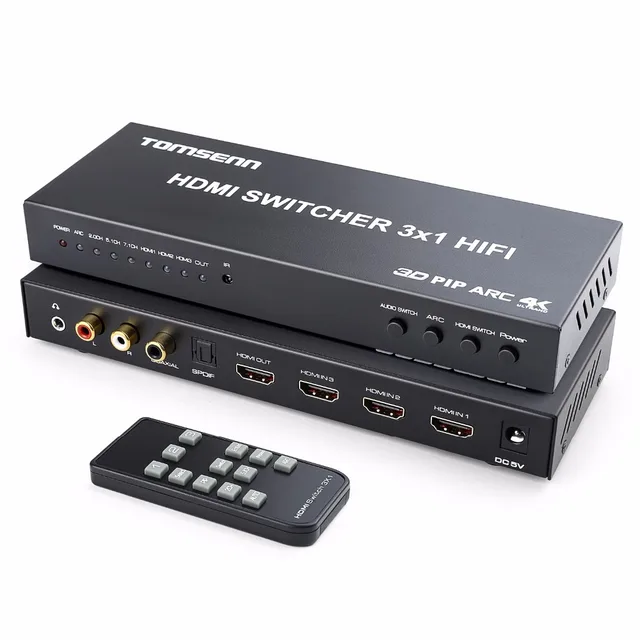 tomsenn 4k hdmi switch box selector 3 in 1 out hdmi audio extractor splitter with optical spdif \u0026 l r audio out