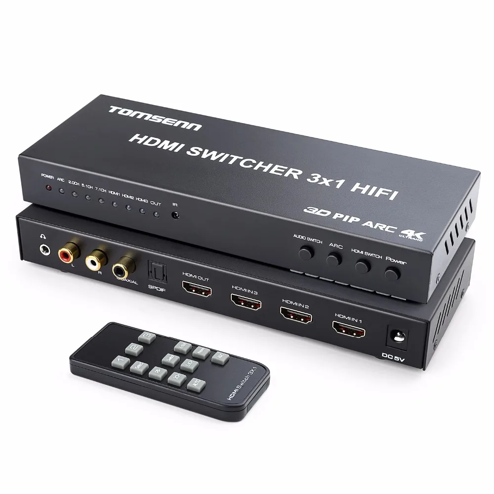 Tomsenn 4K HDMI Switch Box Selector 3 In 1 Out HDMI Audio Extractor Splitter with Optical SPDIF & L