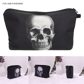 

THINKTHENDO Fashion Cosmetic Beauty 3D Printing Skull Makeup Bag Case Organizer Travel Toiletry Handbag New Hot