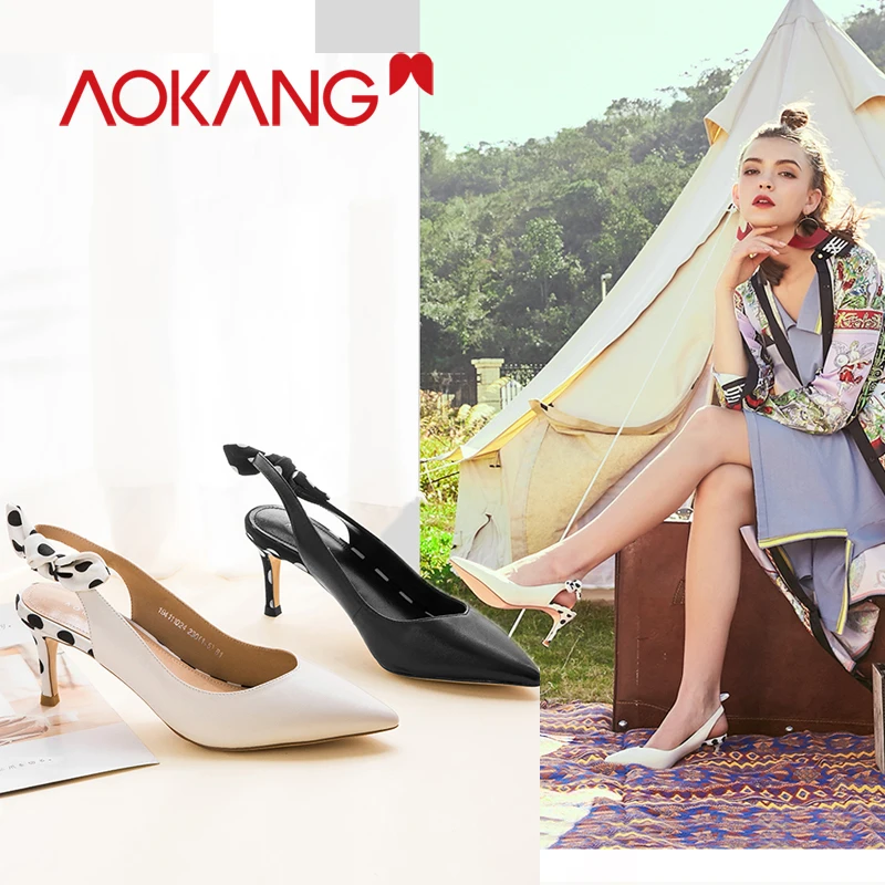 

AOKANG Shoes Woman Sexy High Heels Shoes Wedding feminino Summer Riband Women Open Shoes Pointed Toe shoes Sandalias Mujer
