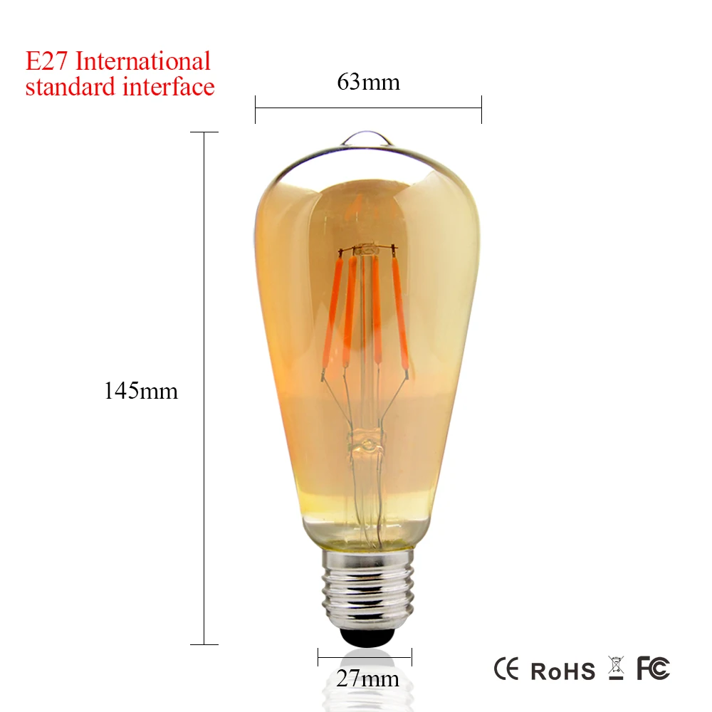 4 шт./лот лампа накаливания Edison светодиодный светильник ST64 220 В 110 в E27 4 Вт 6 Вт 8 Вт винтажный Ретро светильник для украшения свадьбы для дома