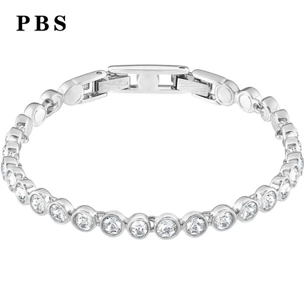 

PBS Original Copy High Quality 1:1 SWA Inlaid White Cubic Zirconia Plated Platinum Bracelet With Logo Free Envelope Mail