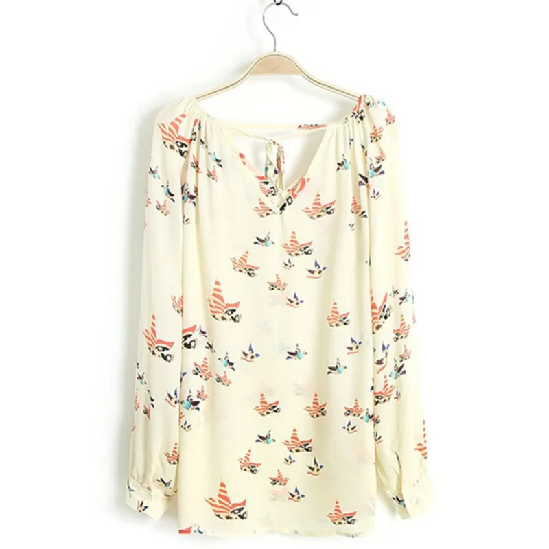 

2017 New Fashion Women Casual Chiffon Top Blouse Long Sleeve Print Loose Shirts