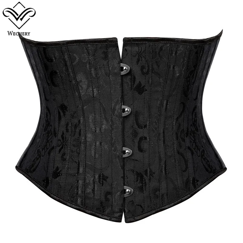 

Wechery Gothic Corset Black Underbust Bustier Top Quality Lace Up Clothes for Women Black Slimming Corselet Plus Size 3XL