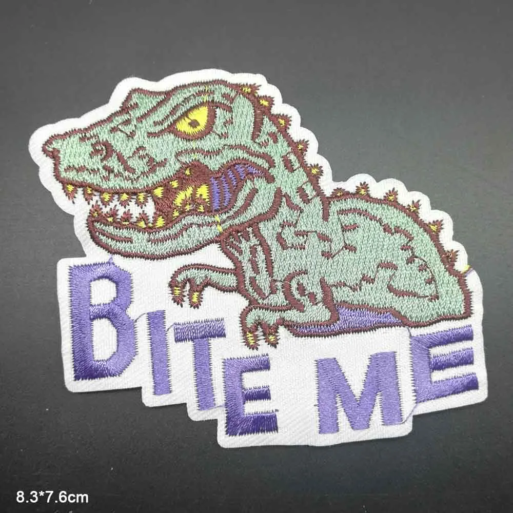 

Bite Me Dinosaur White Ghost Colorful Lion Head Iron on Embroidered Cloth Patch For Girls Boys Clothes