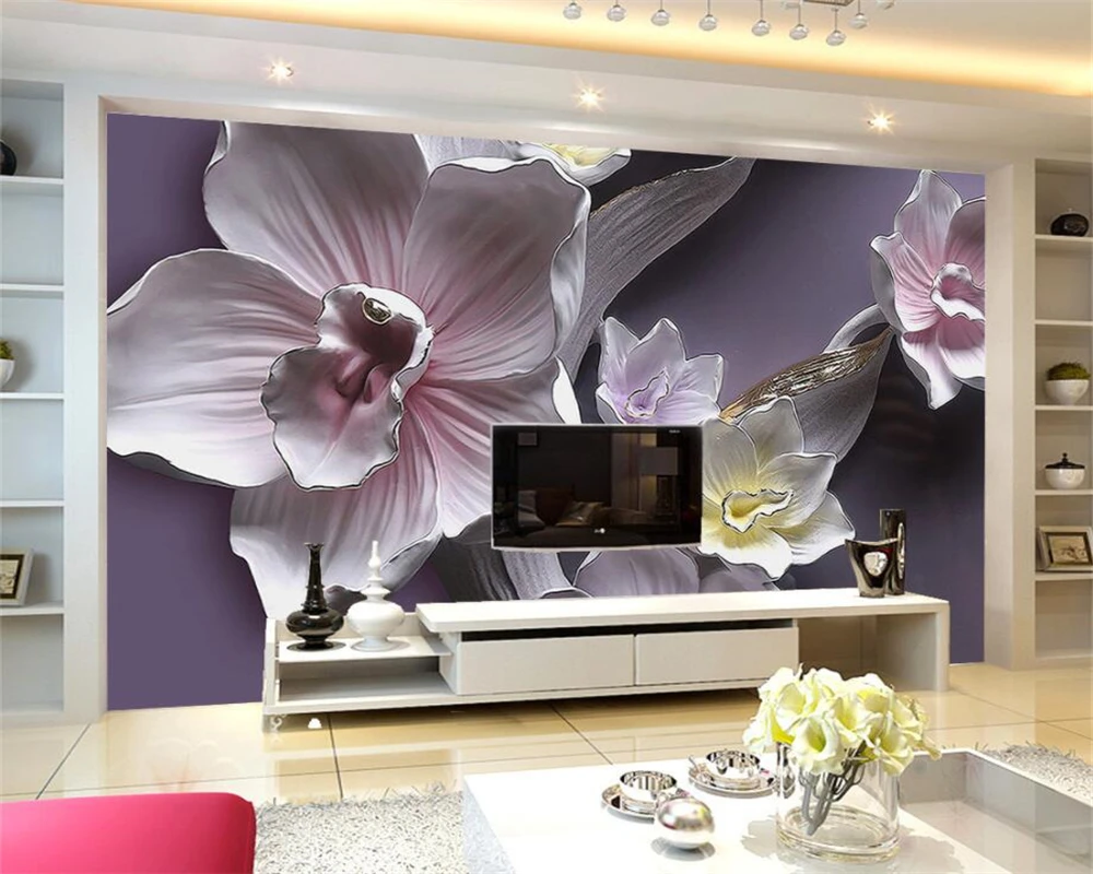 beibehang Custom Wallpaper Home Decorated Living Room Bedroom Mural 3D Relief Large Orchid TV Background Decorative 3d wallpaper beibehang Custom Wallpaper Home Decorated Living Room Bedroom Mural 3D Relief Large Orchid TV Background Decorative 3d wallpaper