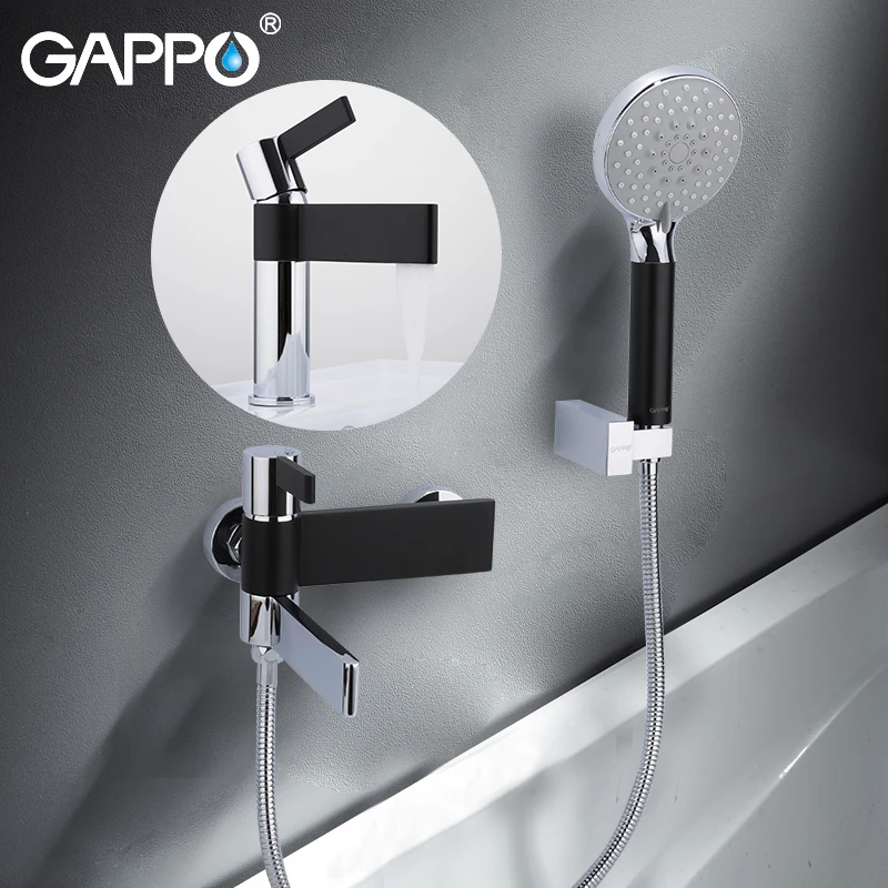 GAPPO Sanitary Ware Suite brass water tap chrome and black bathtub faucet mixer shower set with basin faucet torneira do anheiro GAPPO Sanitary Ware Suite brass water tap chrome and black bathtub faucet mixer shower set with basin faucet torneira do anheiro