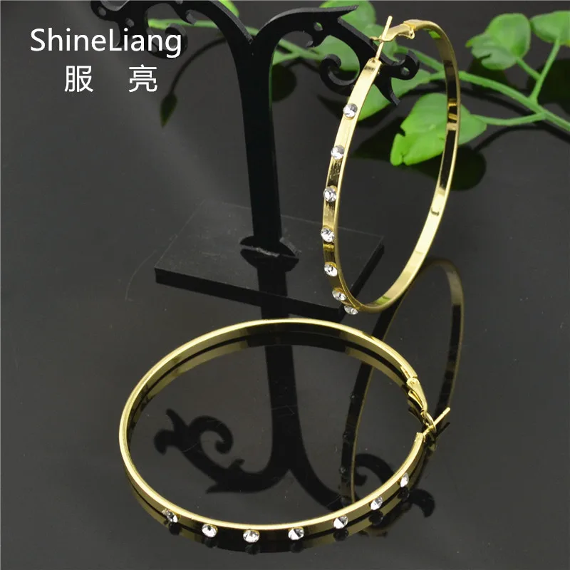 

Big circle Hoop Earrings for women female Fashion jewelry Youth student girl gold silver ring ear alloy Rhinestone Party 7cm New