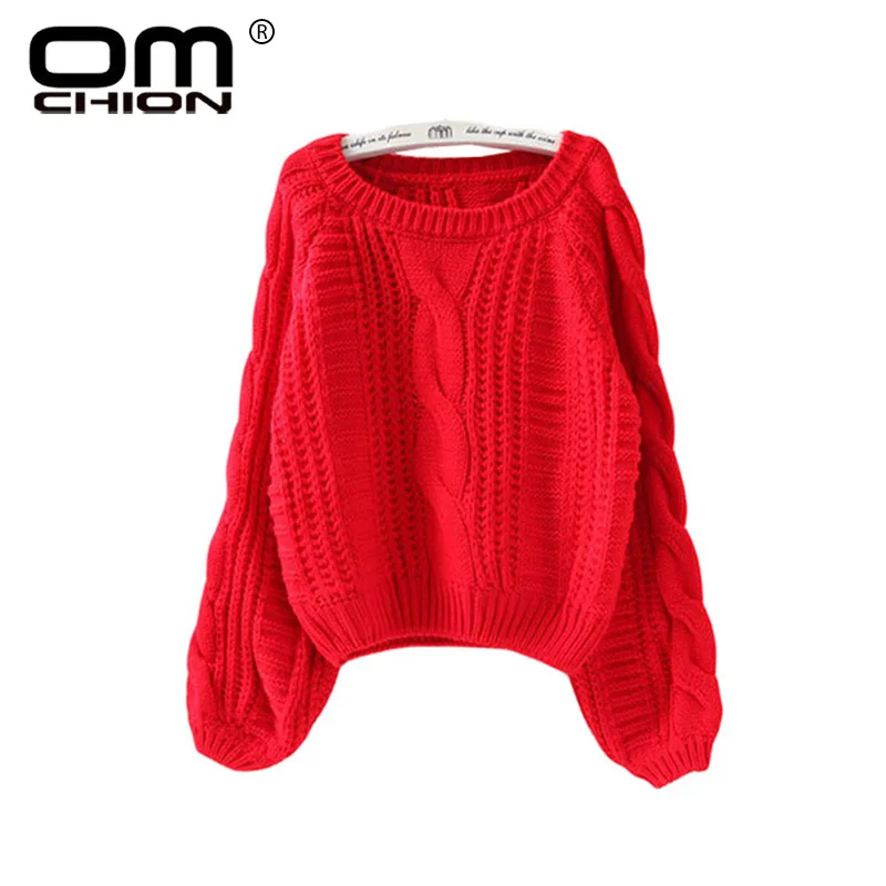 OMCHION New 2018 Autumn Winter Twist Soft Casual Women Sweaters And Pullovers Lantern Sleeve Short Sweater Loose Pull Femme SW96