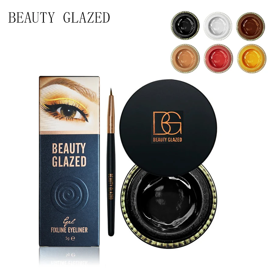 

BEAUTY GLAZED Black White Yellow Waterproof Eyeliner Gel Makeup Cosmetic Gel Eye Liner With Brush 24 Hours Long-lasting For Wome