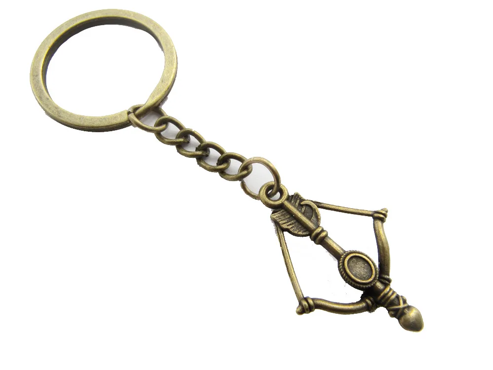 10pcs / lot Bronze Crossbow keychain Bow and Arrow keychain Bow Archery keyring Archer Gift