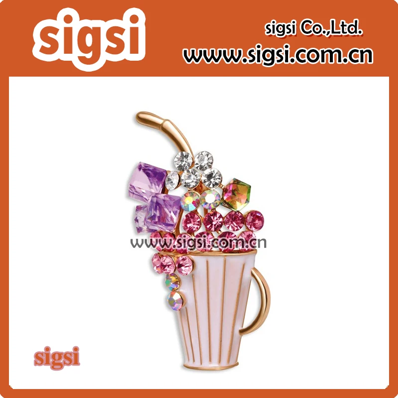 

Розовый горный хрусталь эмаль напиток кофейная чашка брошь значок булавка ювелирные изделия