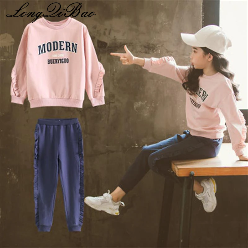 

Baby girl spring and autumn suit 2018 autumn new big girls long sleeve two-piece foreign girl clothes