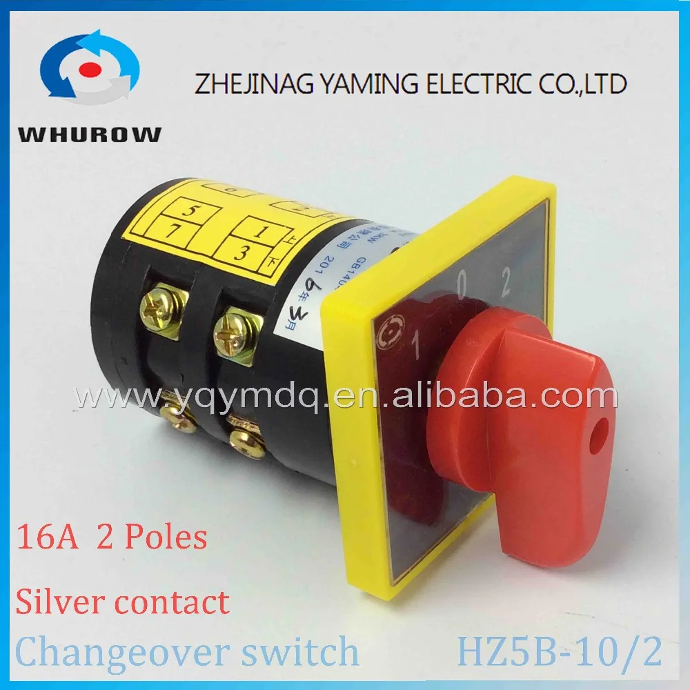 

Rotary switch HZ5B-10/2 silver contact Ue 380V Ith 10A 2 poles 3positon 1-0-2 knob cam changeover universal switch motor