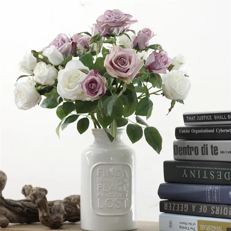 Flone 5 бутоны, реалистичные розы ветка с цветами искусственный Голубь из латекса розы Букет Искусственный цветок для свадьбы украшения для домашнего праздника искусства