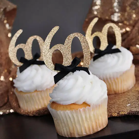 personalize number glitter 30th 40th 50th 60th birthday cupcake