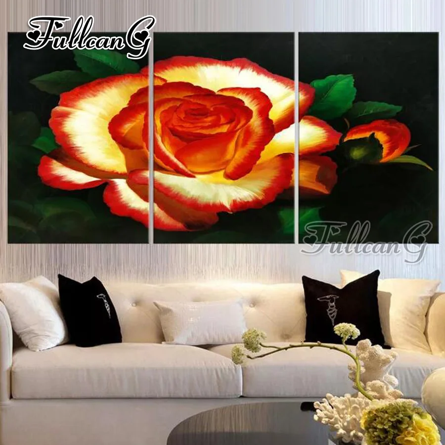 

FULLCANG diy 3pcs diamond embroidery "red rose flowers" painting full drill 5d cross stitch mosaic pattern handicraft G1320