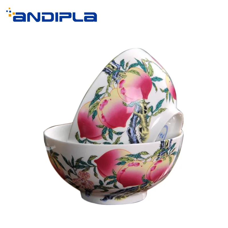 

5inch/7inch Jingdezhen Ramen Bowl Auspicious Peach Pattern Ceramic Rice Bowls Home Decor Bowl Tableware Dinnerware Container