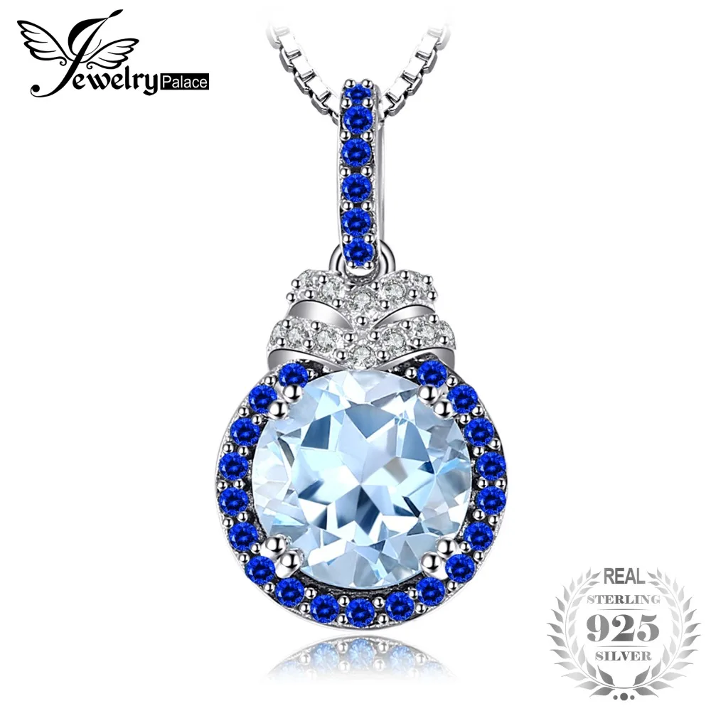 

JewelryPalace 1.8ct Round Natural Sky Blue Topaz Halo Pendant Genuine 925 Sterling Silver Fashion Jewelry Not Include a Chain