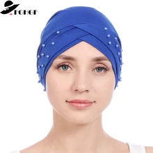 FGHGF Женская дышащая и мягкая хлопковая шапка жемчужное украшение с рюшами химиотерапия шляпа тюрбан шапка вязанная шапка для раковых пациента