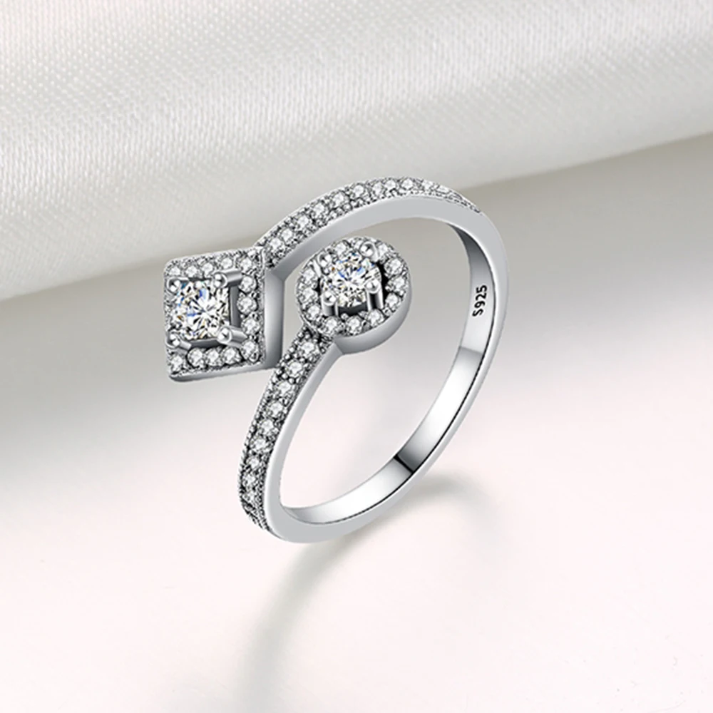 

925 Sterling Silver Ring For Women Jewelry Full Crystal Women Wedding Rings Jewelry R114 Open Ring