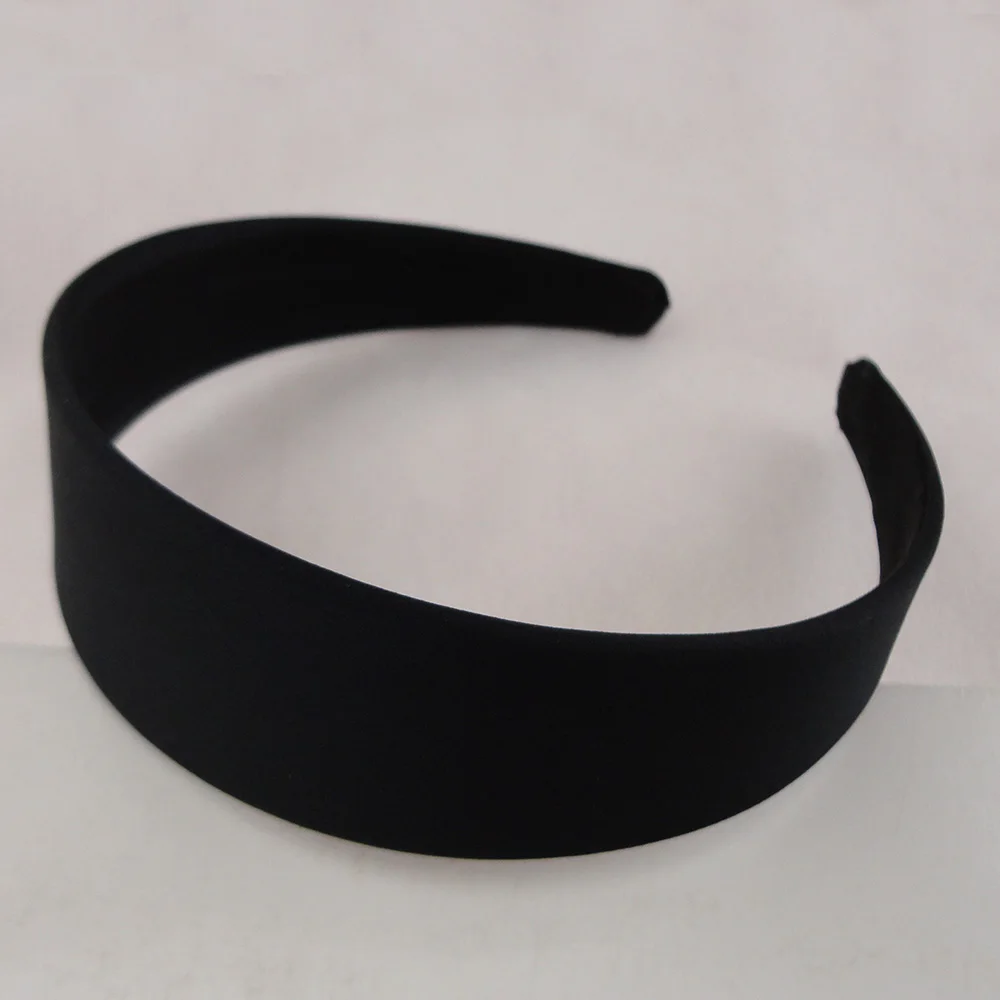Twelve Black Girls Wide Headbands Satin Covered Bulk Black Hard Head Bands