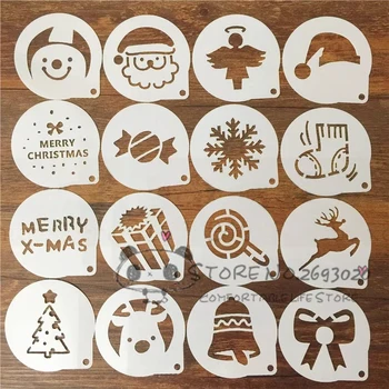 

16pcs/set Plastic Cartoon Christmas Mold Cookies Baking Tools Coffee Milk Cake Cupcake Stencils Spray Mold D31