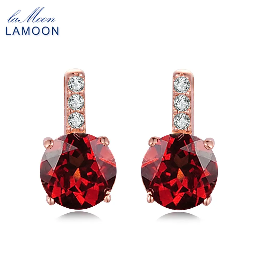 

LAMOON Trendy 2ct Natural Red Garnet 925 Sterling Silver Stud Earrings Fine Jewelry For Women S925 LMEI031